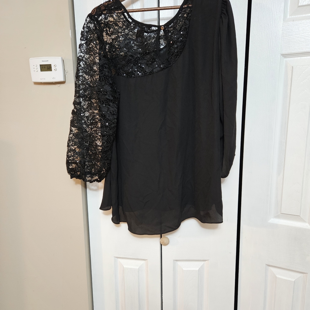 Ashley Stewart Black Lace Blouse